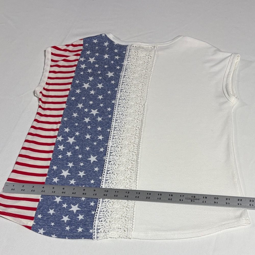 Patriotic Stars and Stripes Women's sleeveless lace Top Large - Picture 13 of 14